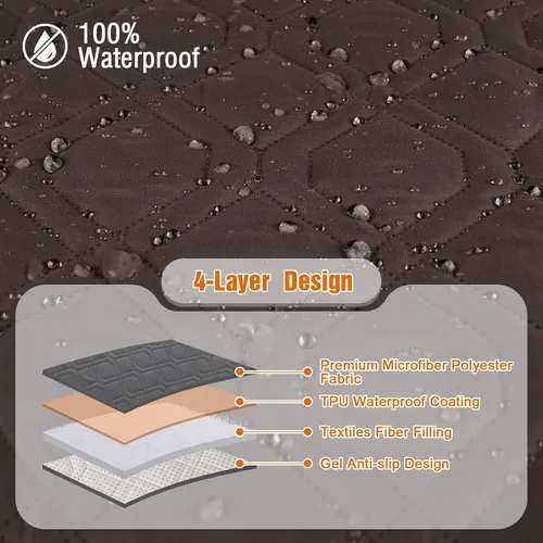 Miniatura 8 de VANSOFY Funda reclinable 100% impermeable con consola (chocolate) y fundas de sofá reclinable (chocolate, 3 plazas)