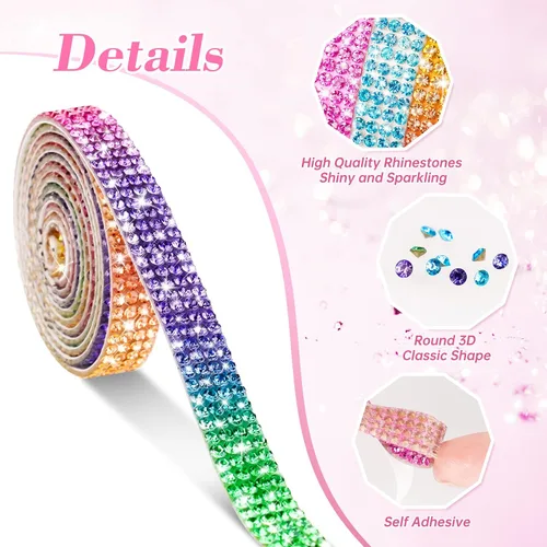 Miniatura 3 de NiArt Cinta autoadhesiva de diamantes de imitación de cristal, 12 rollos de 0.35 in de ancho, total de 12 yardas, multifuncional, DIY decorativa, 12