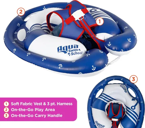 Miniatura 2 de SwimSchool Freestyle - Flotador de piscina para bebé con múltiples posiciones, asiento de seguridad ajustable, natación libre, doble cámara de aire