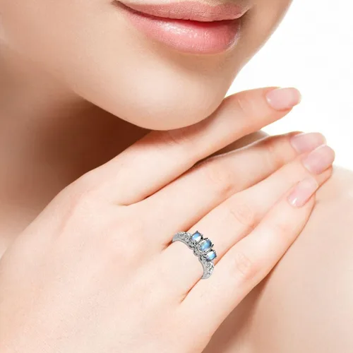 Miniatura 4 de Shop LC 3 anillos de piedra natal para mujer, anillos de piedras preciosas, anillos de plata de ley 925 para mujer, chapados en platino, joyería
