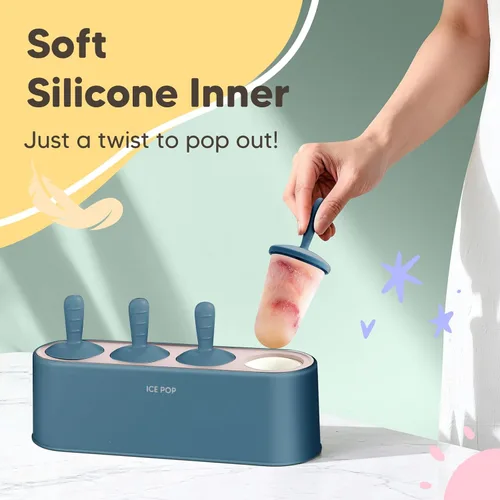 Miniatura 2 de Juego de moldes para paletas de 4 piezas, fabricante de paletas caseras de silicona, moldes para helados de fácil desmolde, moldes pop DIY Azul