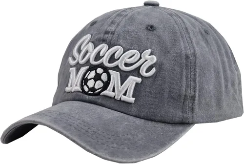 Miniatura 2 de MANMESH HATT Gorra de béisbol para mamá de fútbol desgastada, ajustable lavado bordado para el sol para mamá