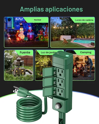 Miniatura 9 de HBN Enchufe inteligente para exteriores, impermeable, WiFi, temporizador de salida al aire libre con 6 tomas de tierra, control remoto y control
