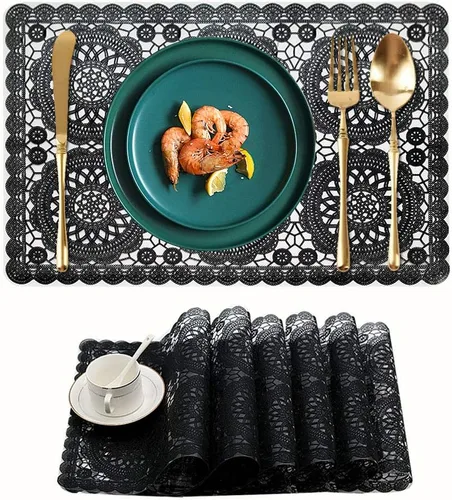 Miniatura 10 de juego de 6 manteles individuales impermeables para mesa de comedor, lavables con un paño