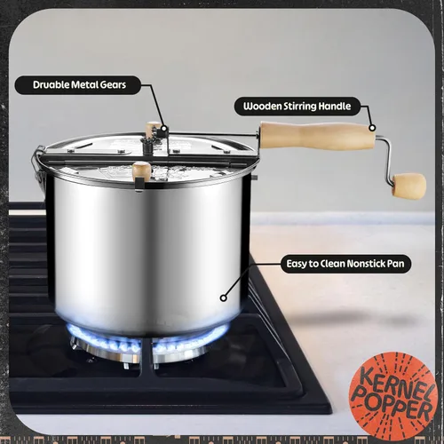 Miniatura 2 de Great Northern Popcorn Stovetop Popcorn Maker - Stainless-Steel Popcorn Popper with a Hand Crank, Vented Lid, and Stir Paddle