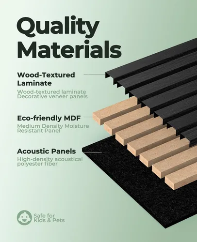 Miniatura 4 de 4 piezas de paneles de pared de listones de madera, paneles insonorizantes de 92.5 x 11 pulgadas para paredes, paneles de pared de madera para Gris