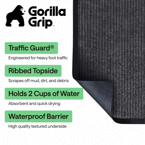 Miniatura 112 de GORILLA GRIP Tapete impermeable para puerta de protección de tráfico, 35 x 23 pulgadas, tapetes de entrada resistentes, tapetes comerciales con Negro