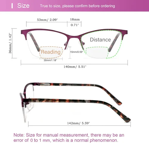 Miniatura 6 de Missfive Gafas de lectura bifocales premium para mujer, anti UV/luz azul y sin metal roto, con bisagra de resorte, para uso cercano y lejano