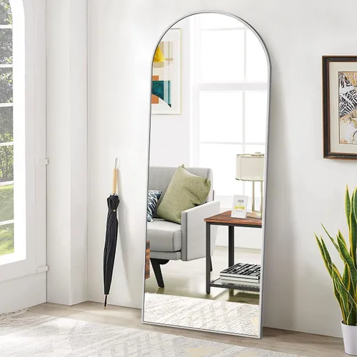 Miniatura 13 de BEAUTYPEAK Espejo de Piso de Cuerpo Completo Arqueado de 64"x21", Espejo de Longitud Completa para Colgar o Apoyar con Parte Superior Arqueada, Plata