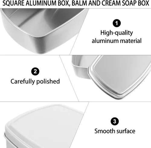 Miniatura 6 de Caja de aluminio cuadrada de 2 piezas de cosméticos Contenedor de almacenamiento de aluminio Contenedor de almacenamiento cuadrado