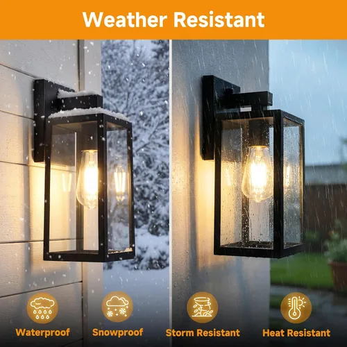 Miniatura 6 de SHINE HAI - Farol de pared exterior con sensor de atardecer a amanecer, lámpara de porche exterior con casquillo E26 y pantalla de vidrio