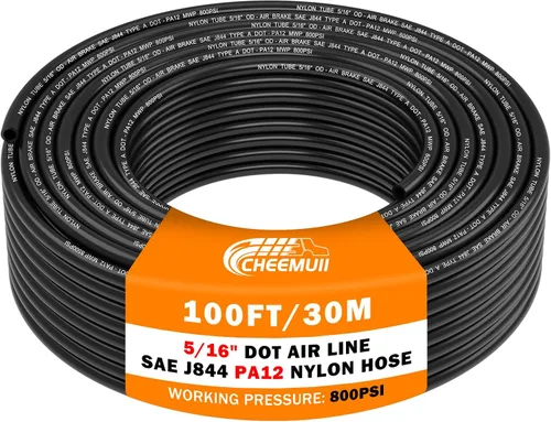 Miniatura 30 de CheeMuii 50 pies 3/8 Tubo Neumático 3/8" PA12 Nylon DOT Línea de Aire SAE J844 Manguera de Aire DOT 15.3 Metros 3/8 Pulgadas OD Tubo de Aire Negro
