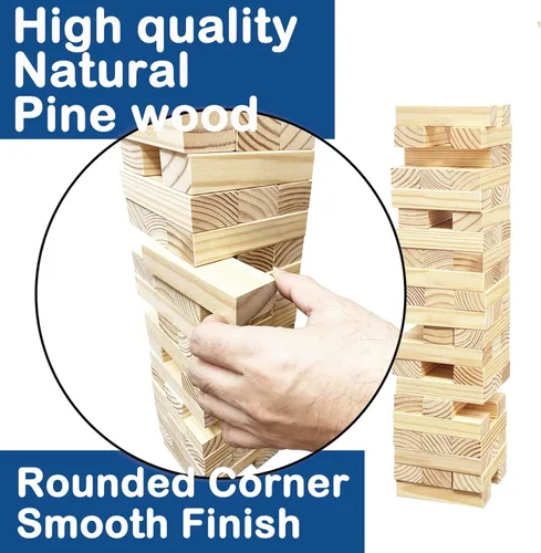 Miniatura 3 de Jac & Mok Tumble Tower - Juego de bloques de madera para apilar con bolsa de transporte (54 piezas de torre grande con dados)