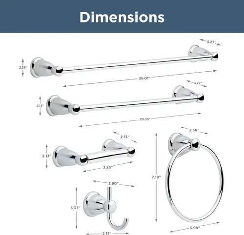 Miniatura 5 de Franklin Brass Kinla Juego de accesorios para toallas, cromado pulido, accesorios de baño, KIN5PC-PC Cromo pulido