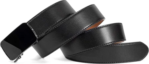 Miniatura 3 de Clubbelts Cinturón de cuero con trinquete para hombre con hebilla automática, negroblancomarrón, 1 38 de ancho, cinturón de vestir ajustable