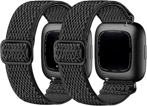Paquete de 2 bandas elásticas compatibles con Fitbit Versa 2 para mujeres y hombres, correa de repuesto de nailon suave ajustable transpirable para