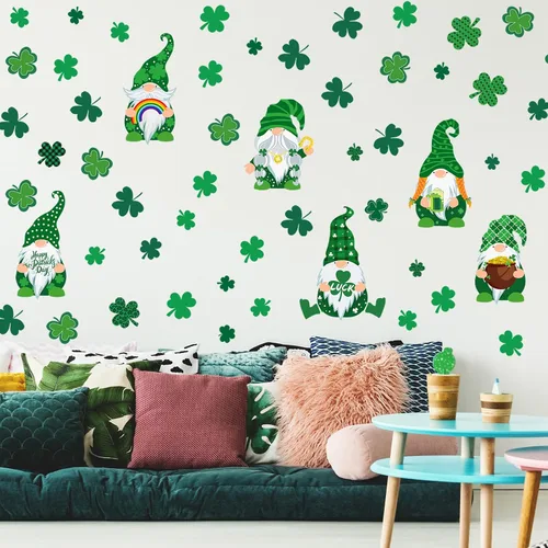 Miniatura 3 de Glenmal 6 hojas de vinilos para pared del día de San Patricio, pegatinas de pared de trébol y gnomo, pegatinas para ventanas del día de San Patricio