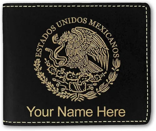 SkunkWerkz Cartera de piel sintética, bandera de México, grabado personalizado incluido