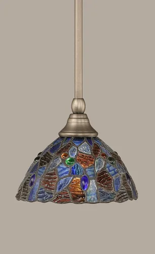 Miniatura 227 de Toltec Lighting Tallo Colgado Mini colgante, acabado de cobre negro, 3.5" cuadrado humo burbuja vidrio