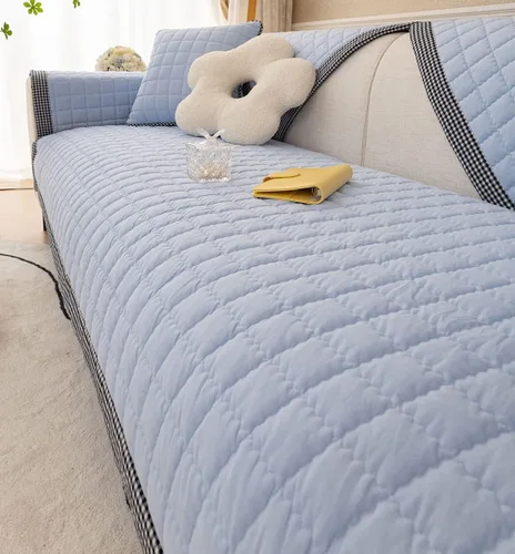 Miniatura 6 de vctops Funda de sofá rústica de algodón a cuadros, acolchada de algodón a cuadros, funda suave antideslizante para sofá, protector de muebles