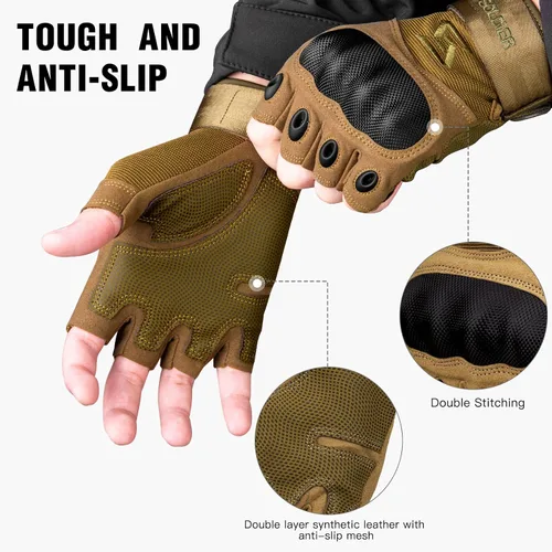Miniatura 3 de FREE SOLDIER Outdoor Gloves for Men, Fingerless Motorcycle Gloves for Cycling Hiking Camping Climbing, Airsoft Gloves for Paintball