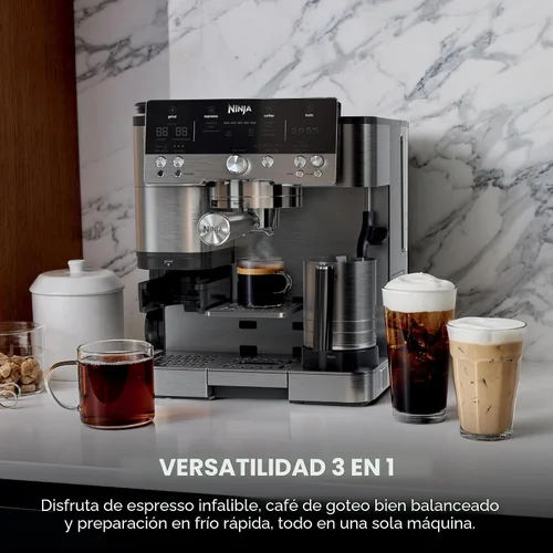 Miniatura 3 de Ninja Luxe Café 3 en 1 - Máquina de café expreso, café por goteo y café frío Molinillo de café integrado, espumador de leche, manipulación Acero