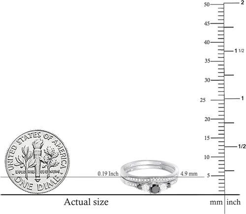Miniatura 5 de Dazzlingrock Collection Juego de anillos de compromiso de oro blanco y negro de 10 quilates con diamantes redondos de 0,45 quilates (quilates)
