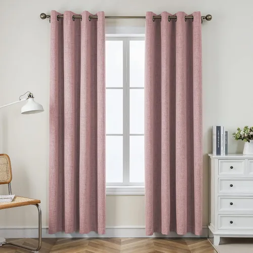 Miniatura 19 de CUCRAF Juego de 2 paneles de cortinas 100% opacas de 54 pulgadas de largo, cortinas texturizadas de lino para oscurecer la habitación, con ojales