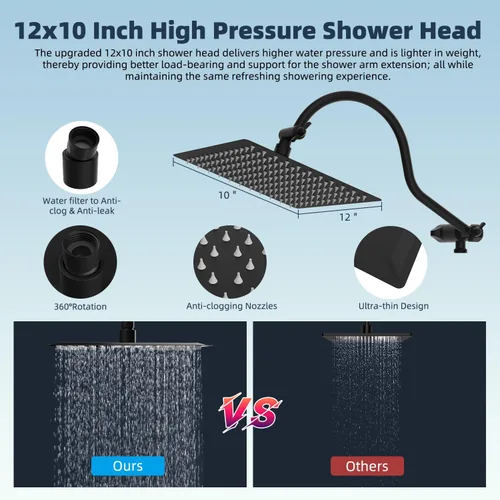Miniatura 6 de Hibbent All Metal Combo de Cabezal de Ducha de Lluvia de 12 pulgadas con Doble Filtro, Cabezal de Ducha de Mano de Alta Presión con Brazo de Acabado