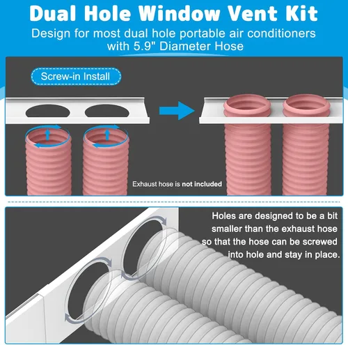 Miniatura 3 de Air Jade Kit de sellado de ventana de aire acondicionado portátil de doble manguera, 3 piezas de ventilación de ventana de CA para aire