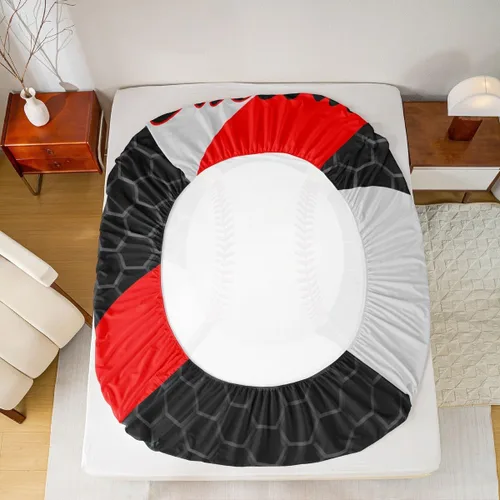 Miniatura 6 de Juego de ropa de cama de béisbol 3D, tamaño individual, juego de cama para niñas, adolescentes, decoración de dormitorio, sábana bajera geométrica
