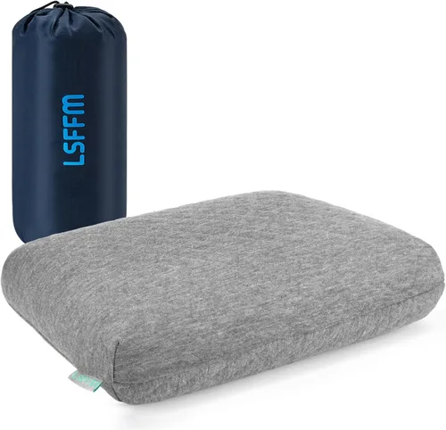 Almohada de viaje de espuma viscoelástica de 9.8 x 15.7 pulgadas, almohada compacta de campamento, estable y de apoyo, funda lavable de doble capa