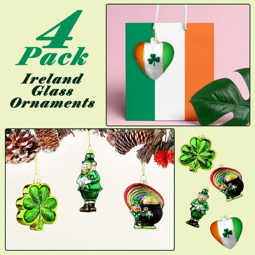 Miniatura 7 de 4 adornos de cristal del día de San Patricio, maceta de duende de trébol irlandés de oro, decoración de árbol de trébol de la suerte para el hogar