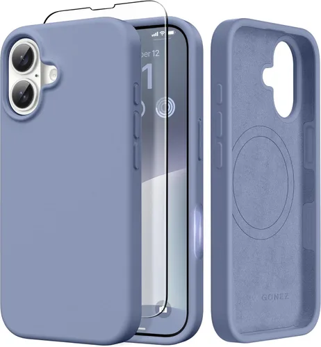 Miniatura 45 de GONEZ Funda de silicona para iPhone 14 Pro Max, compatible con MagSafe, con protector de pantalla + protector de lente de cámara, silicona líquida a