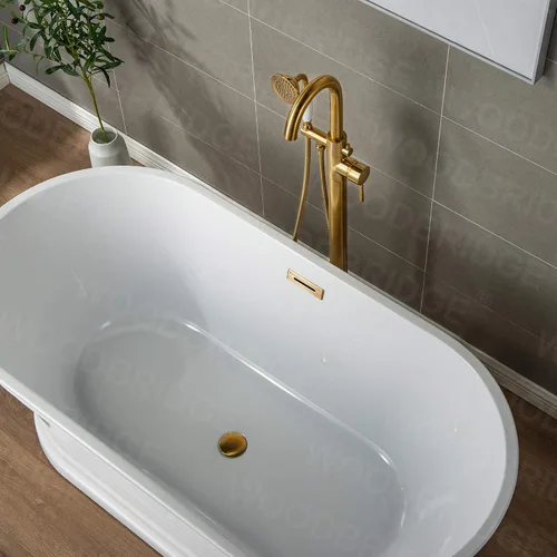 Miniatura 3 de WOODBRIDGE Grifo de llenado de bañera independiente contemporáneo de una sola manija con ducha de mano en acabado dorado cepillado, F0007-BGVT