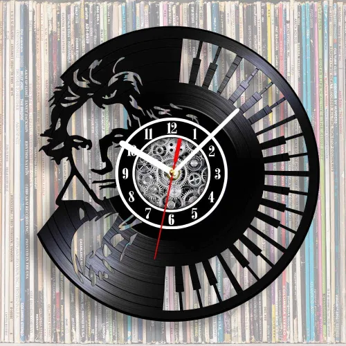 Miniatura 5 de The Geeky Days Ludwig Van Beethoven - Reloj de pared de disco de vinilo, funciona con pilas, cuarzo silencioso de 12 pulgadas, teclado de piano, Sin