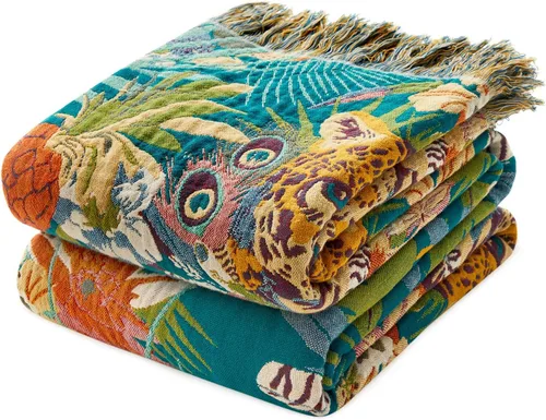 Miniatura 19 de MSGKV Manta de Tiro 100% Algodón para Cama Sofá Otoño 90''x 98'' Mantas de Muselina Súper Suaves Cálidas Colcha Bohemia Ligera Mantas Decorativas
