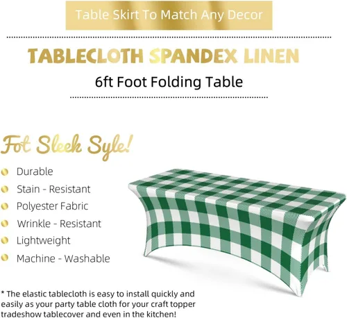 Miniatura 4 de Buffalo - Mantel rectangular ajustable a cuadros verde y blanco de 6 pies para fiestas, banquetes, festivales, bodas