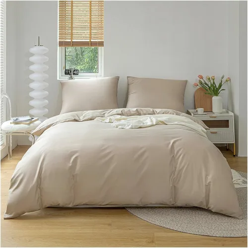 Miniatura 7 de Juego de funda de edredón de algodón, 100% algodón, tela gruesa agradable a la piel, color sólido, juego de cama doble, ropa de cama