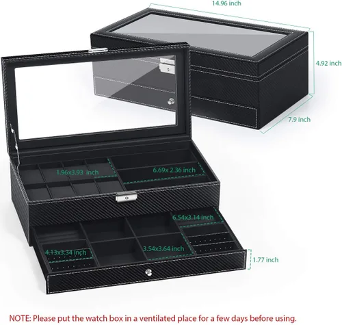 Miniatura 2 de TomCare Caja de reloj organizador de reloj con patrón de tejido joyero con cerradura con cajón soporte para gafas de sol aretes organizador de joyas