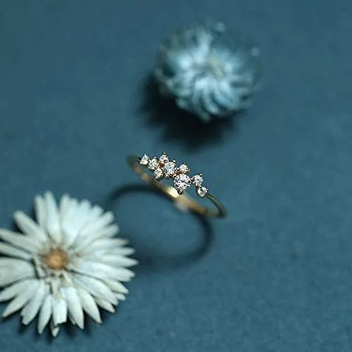 Miniatura 9 de Taoqiao - Anillos simples chapados en oro de 18 quilates para niñas, adolescentes, con piedras blancas, anillo de eternidad, anillo de boda, chapado