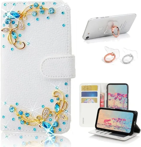 Bling - Funda tipo cartera compatible con iPod Touch 5 y iPod Touch 6, elegante funda de piel con diseño de mariposa 3D hecha a mano con soporte