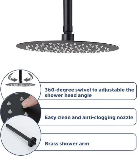 Miniatura 3 de Mezclador de lluvia de baño de 10 pulgadas, conjunto combinado de ducha montado en celda de lluvia, sistema de cabezal de ducha con acabado negro