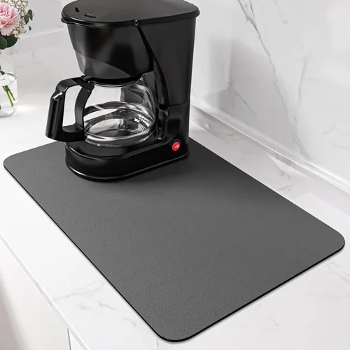 Miniatura 13 de PoYang Tapete de café extragrande de 31.5 x 17 pulgadas, accesorios de barra de café para encimera, tapete absorbente para secado de platos, Negro