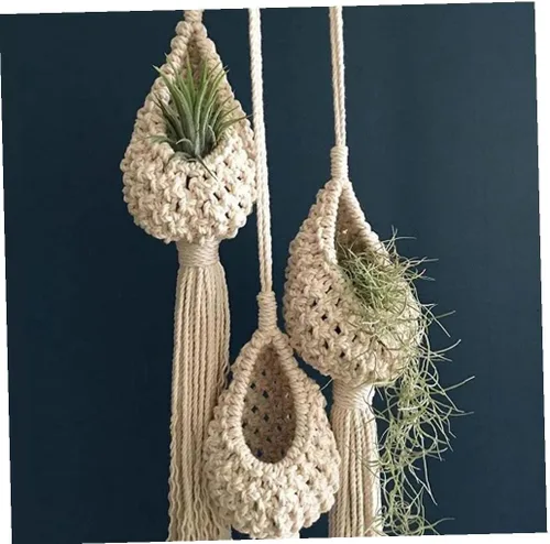 Miniatura 9 de 2 soportes para plantas de aire de macramé, cordón de algodón, colgador de plantas de aire, mini macetas colgantes para decoración de dormitorio