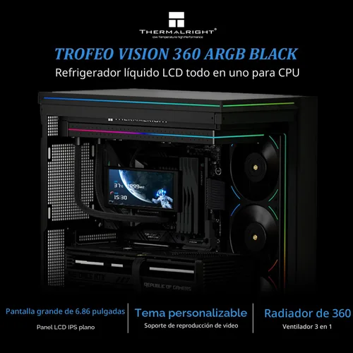 Miniatura 2 de Thermalright Trofeo Visión 360 ARGB Negro Enfriador de CPU AIO, Radiador Refrigerado por Agua de 360 mm de Pantalla Larga LCD de 6.86 Pulgadas