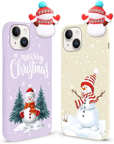 Miniatura 8 de Paquete de 2 fundas navideñas lindas para iPhone 13 Pro, patrón rojo 3D de muñeco Papá Noel muñeco de nieve Feliz Navidad de silicona suave TPU
