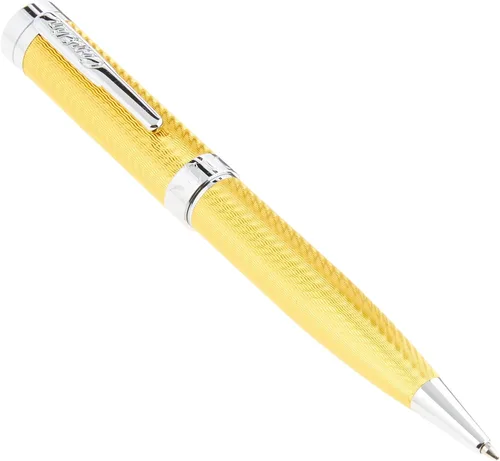 Conklin Herringbone Signature - Bolígrafo amarillo con borde cromado, llamativo diseño grabado, recargable y duradero, regalo ideal para entusiastas