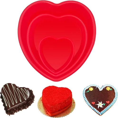 Miniatura 8 de 3 moldes de silicona en forma de corazón, moldes antiadherentes de silicona para tartas de 3 capas para hornear, moldes para tartas de queso