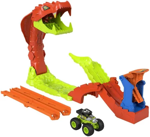 Miniatura 4 de Hot Wheels Conjunto de Juguetes de Camiones Monstruo, Juego de Pista Snake Slam Takedown con Vehículo Exclusivo Bone Shaker a Escala 1:64, Incluye